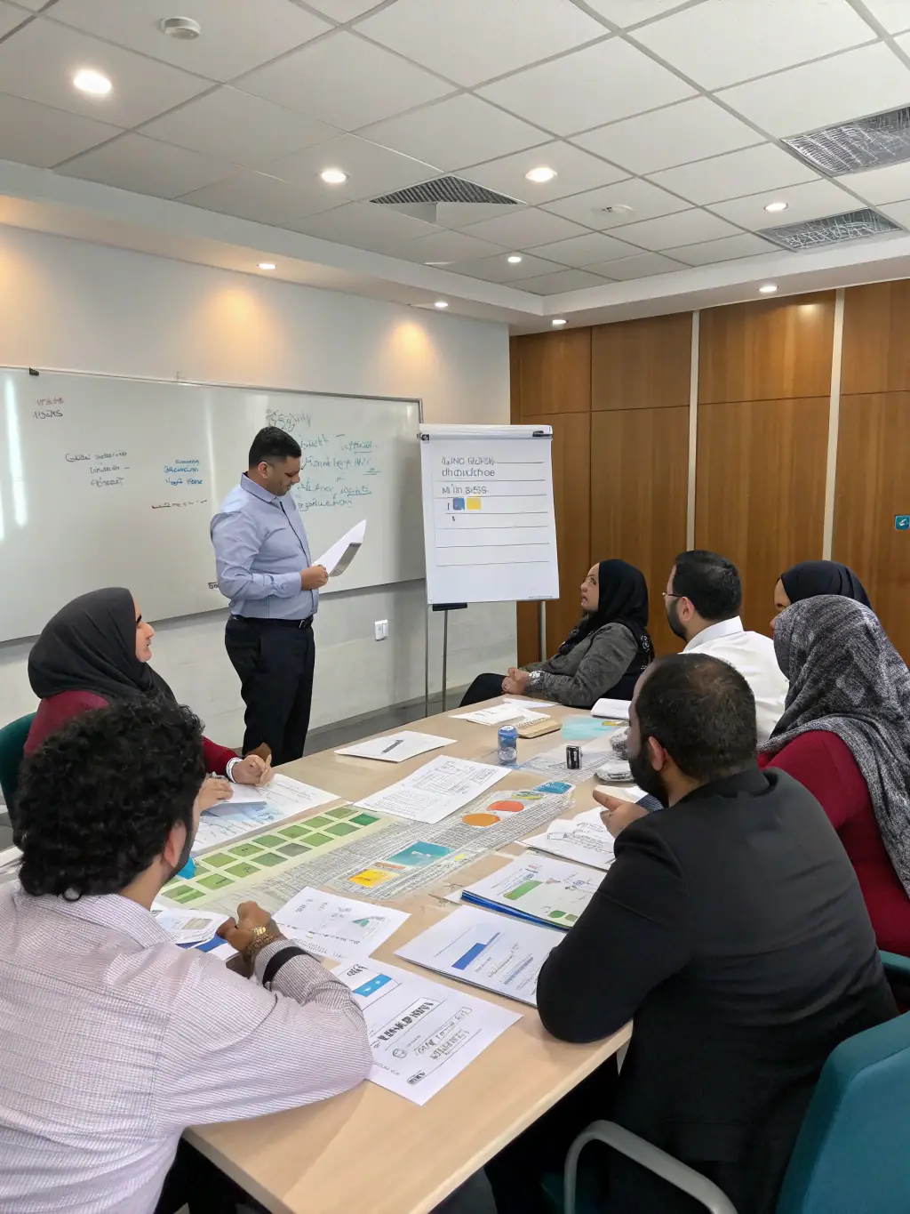 A consultant presenting a risk assessment report to a board of directors, outlining potential threats and mitigation strategies for STConsultants' Risk Assessment service.